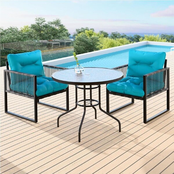 ALFORDSON 3PCS Outdoor Patio Furniture Bistro Set Lounge Sofa Table Chairs Garden Black & Blue