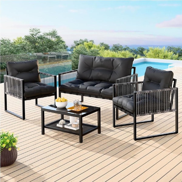 ALFORDSON 4PCS Outdoor Furniture Lounge Sofa Set Patio Table and Chairs Garden Black Grey