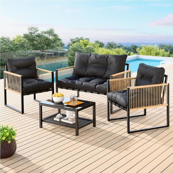 ALFORDSON 4PCS Outdoor Furniture Lounge Sofa Set Patio Table and Chairs Garden Dark Grey