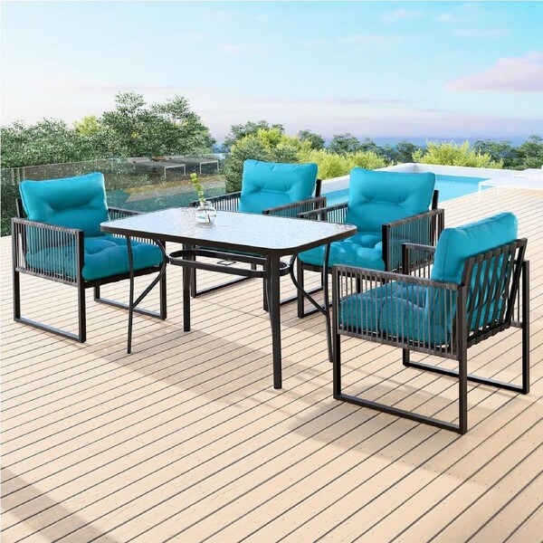 ALFORDSON 4 PCS Outdoor Furniture Dining Set Patio Chairs Table Lounge Garden Black & Blue