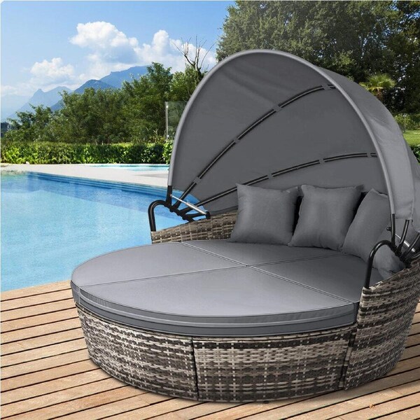 ALFORDSON Outdoor Sun Lounge Day Bed Patio Chairs Garden Furniture Wicker Sofa Grey