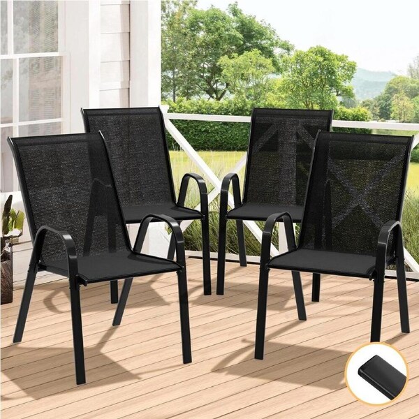 ALFORDSON Outdoor Lounge Chairs Patio Dining Furniture Garden Black Grey Chairs x4 - Black