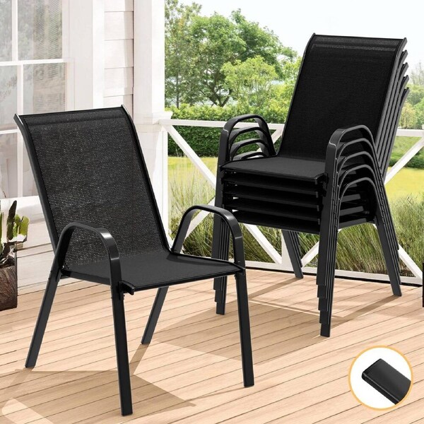 ALFORDSON Outdoor Lounge Chairs Patio Dining Furniture Garden Black Grey Chairs x6 - Black