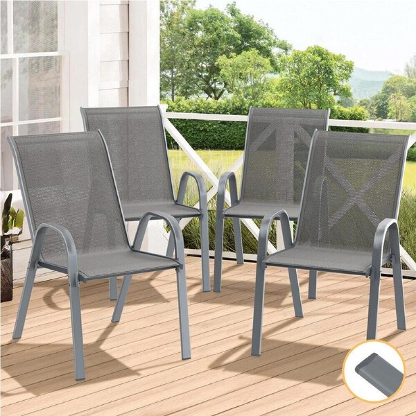 ALFORDSON Outdoor Lounge Chairs Patio Dining Furniture Garden Black Grey Chairs x4 - Grey