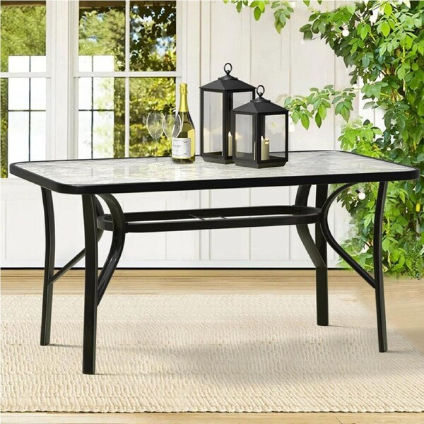 ALFORDSON Outdoor Furniture Patio Dining Table Garden Glass Black Grey Coffee 120cm x 70cm - Black