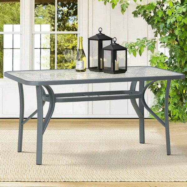 ALFORDSON Outdoor Furniture Patio Dining Table Garden Glass Black Grey Coffee 120cm x 70cm - Grey