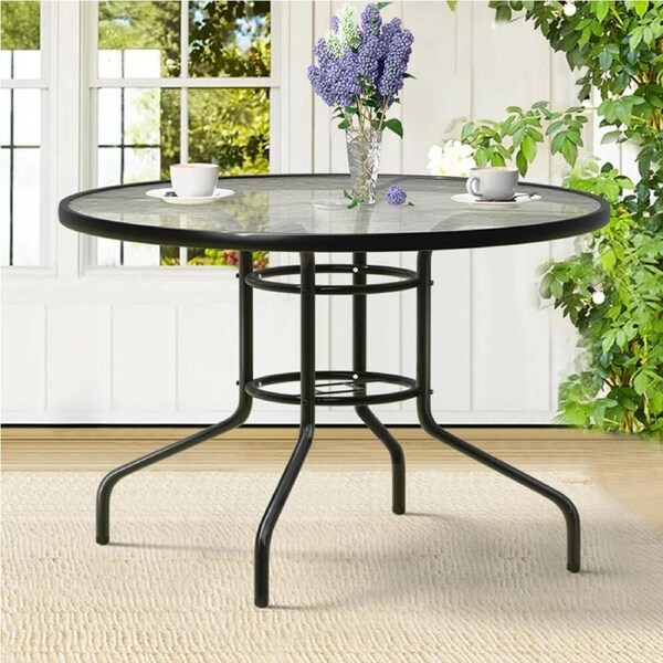 ALFORDSON Outdoor Furniture Patio Dining Table Garden Glass Black Grey Coffee 90cm x 90cm - Black