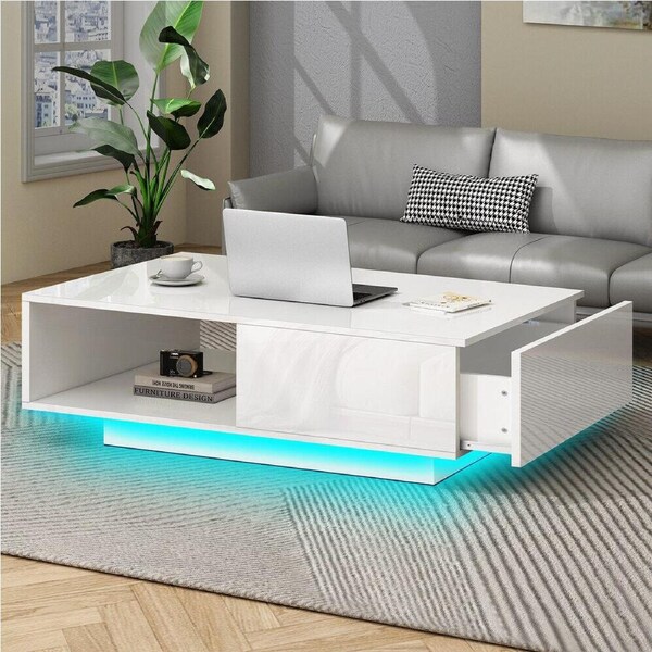 ALFORDSON Coffee Table LED RGB Light Modern Glossy Desk Storage Drawer Shelf White