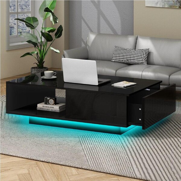 ALFORDSON Coffee Table LED RGB Light Modern Glossy Desk Storage Drawer Shelf Black