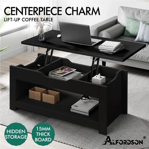 ALFORDSON Coffee Table Gas Lift Top Laptop Desk Storage Shelf Black