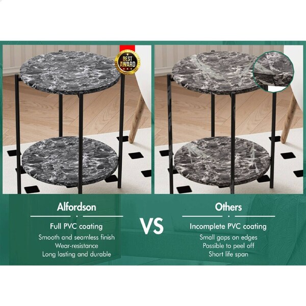 ALFORDSON Side Table Bedside Table Sofa End Nightstand Marble 2-tier Shelf White & Black