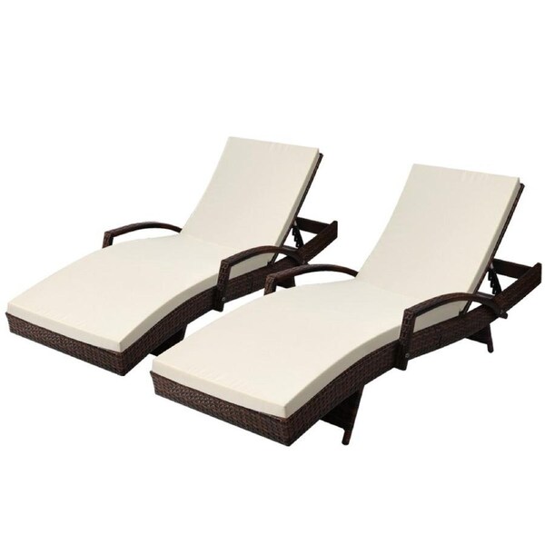 Gardeon 2PC Sun Lounge Wicker Lounger Outdoor Furniture Beach Chair Patio Adjustable Cushion Black