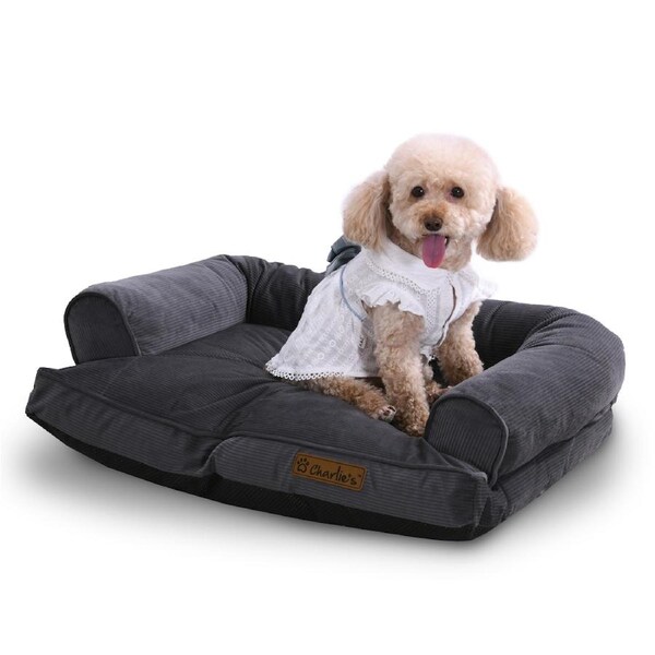 Charlie's Corduroy Dog Sofa Bed Charcoal (Small, Medium, Large) Large