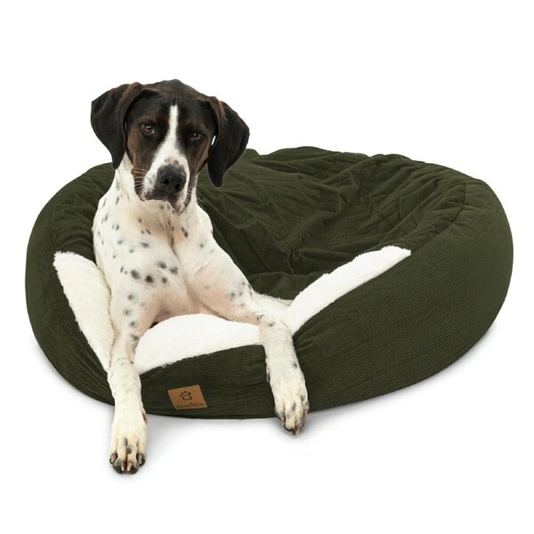 Charlie's Snookie Hooded Corduroy Calming Dog Bed Olive (Medium, Large) Large
