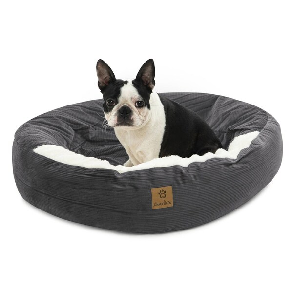 Charlie's Snookie Hooded Corduroy Calming Dog Bed Charcoal (Small, Medium, Large) Medium