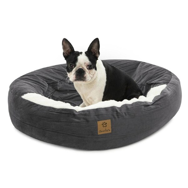 Charlie's Snookie Hooded Corduroy Calming Dog Bed Charcoal (Small, Medium, Large) Large