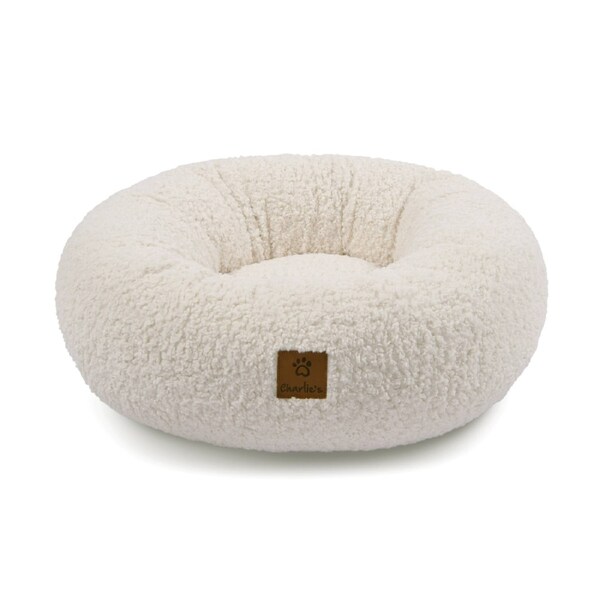Charlie's Teddy Fleece Round Calming Dog Bed Cream (Small, Medium, Large) Large