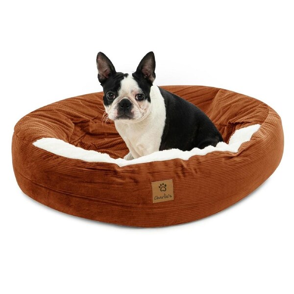 Charlie's Snookie Hooded Corduroy Calming Dog Bed Terracotta (Small, Medium, Large) Large