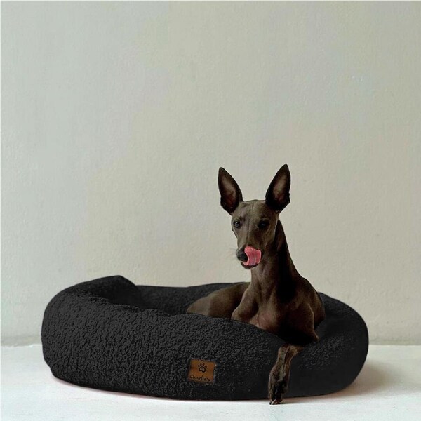 Charlie's Teddy Fleece Round Calming Dog Bed Charcoal (Small, Medium, Large) Small