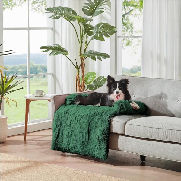 Charlie's Shaggy Faux Fur Bolster Sofa Protector Calming Dog Bed Eden Green (Small, Large, XXL) Small