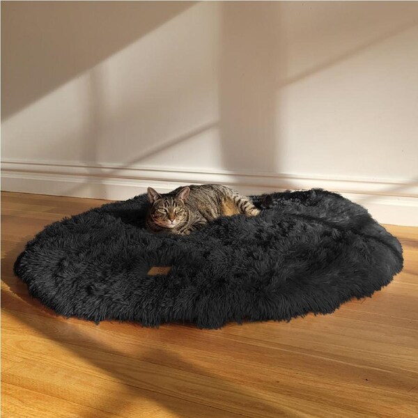 Charlie's Shaggy Faux Fur Round Padded Lounge Mat Charcoal (Small, Medium, Large) Medium