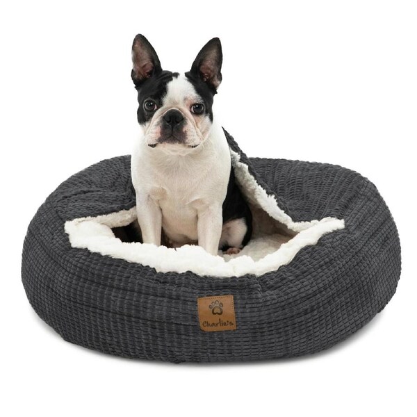 Charlie's Snookie Hooded Calming Dog Bed Charcoal (Small, Medium, Large, XL) Medium