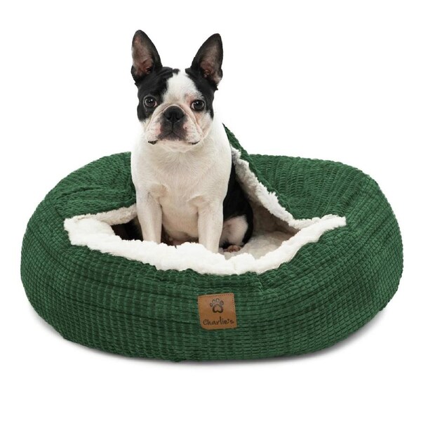 Charlie's Snookie Hooded Calming Dog Bed Eden Green (Small, Medium, Large, XL) Medium