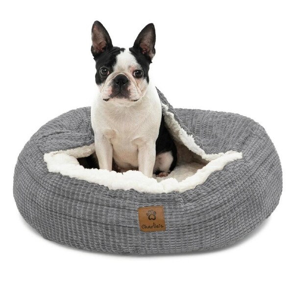 Charlie's Snookie Hooded Calming Dog Bed Grey (Small, Medium, Large, XL) XL