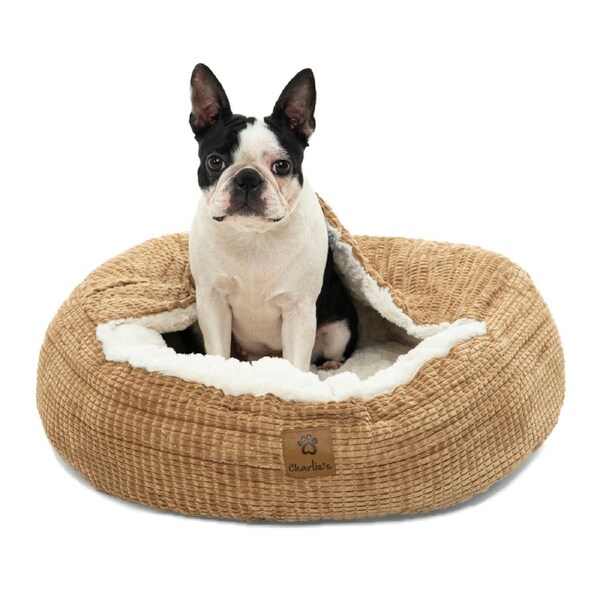 Charlie's Snookie Hooded Calming Dog Bed Iced Coffee Brown (Small, Medium, Large) Large