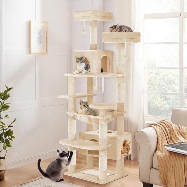 BEASTIE Cat Tree Tower Scratching Post Scratcher Condo House Furniture 184cm Beige