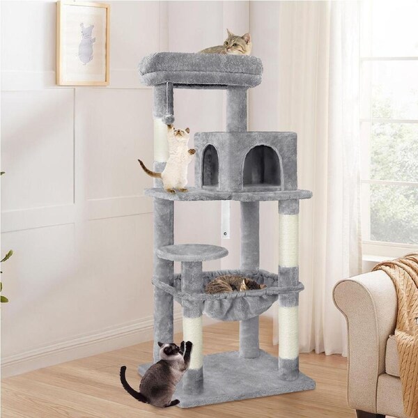 BEASTIE Cat Tree Scratching Post Scratcher Tower Condo House Furniture Wood 143 Light Grey