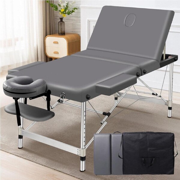 ALFORDSON Massage Table 3 Fold 65/75/85cm Foldable Portable Bed Aluminium Desk 3 Fold 75cm Wide - Grey