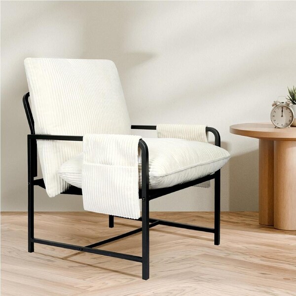 1 x Levede Armchair Accent Metal - Beige/Dark Grey Beige - Corduroy Cover