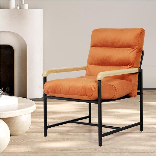 1 x Levede Armchair Accent Metal - Beige/Dark Grey Orange - Velvet Cover