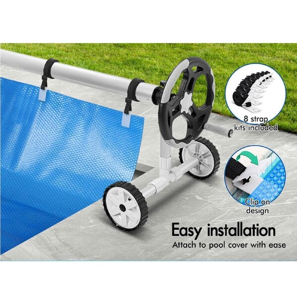 ALFORDSON Pool Cover 500 Micron Solar Blanket Swimming 4.5M Grey Roller Set 4.5M Roller + 10x4M Cover