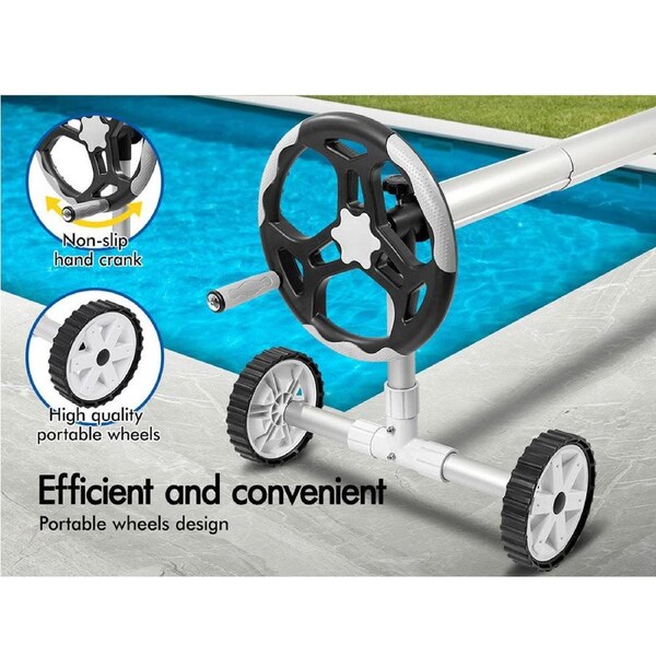 ALFORDSON Pool Cover 500 Micron Solar Blanket Swimming 6M Grey Roller Set 6M Roller + 9.5x5M Cover