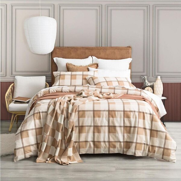 Park Avenue Cotton 175gsm Flannelette Quilt Cover Bedding Sets - Twill Checks Double