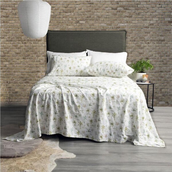 Park Avenue Egyptian Cotton 175gsm Flannelette Bed Sheet Sets - Capri Palm Mega-King