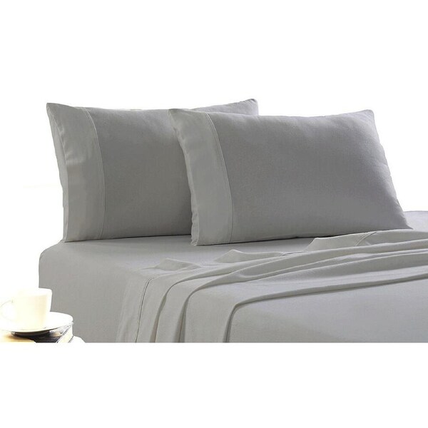 Park Avenue Cotton 175gsm Flannelette Bed Sheet w/ Pillowcase Set - Silver Double