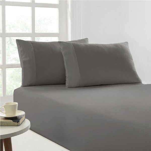 Park Avenue Cotton 175gsm Flannelette Fitted & Pillowcase Bed Set - Silver Double
