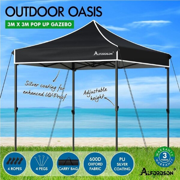 ALFORDSON Gazebo 3x3m Pop Up Marquee Canopy Black