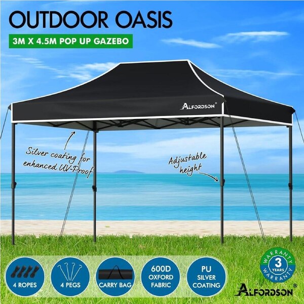 ALFORDSON Gazebo 3x4.5m Pop Up Marquee Canopy Black