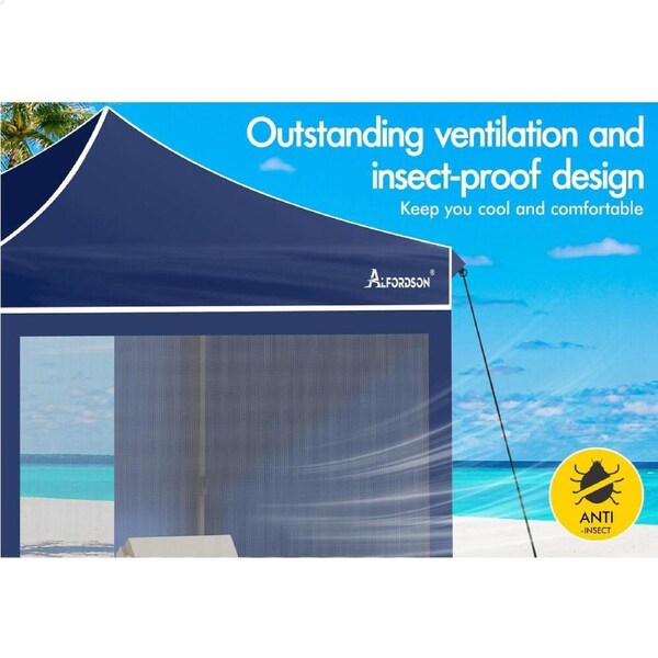 ALFORDSON Gazebo 3x3m Pop Up Marquee Camping Folding Tent Canopy 600D Oxford Blue