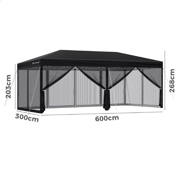 ALFORDSON Gazebo Pop Up Marquee 3x3m 3x6m Outdoor Canopy Camping Mesh Side Walls 3x6m - Grey with mesh walls