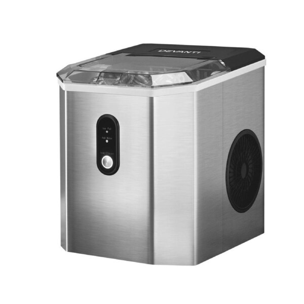 Devanti Ice Maker 12kg/Day Portable Countertop Bullet Ice Machine Compact Quiet Black Silver White Silver