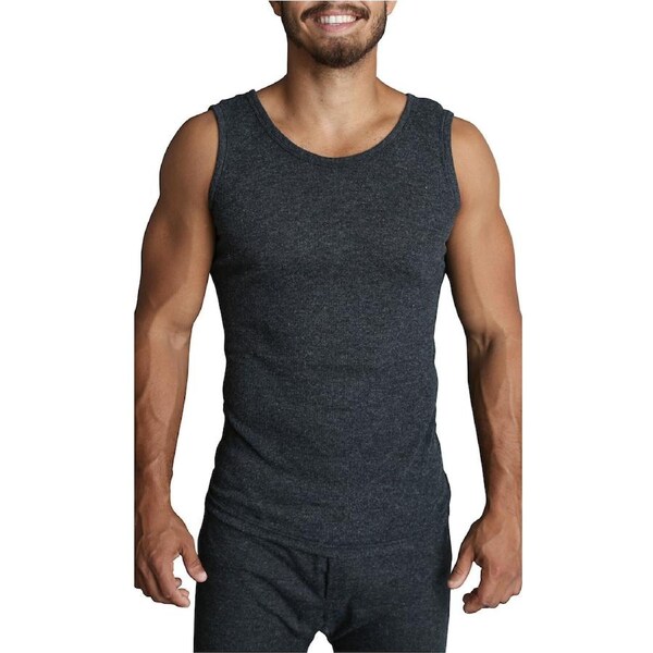 Mens THERMAL Merino Wool Blend Singlet Top Sleeveless Warm Underwear - Black L