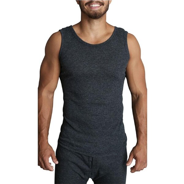 Mens THERMAL Merino Wool Blend Singlet Top Sleeveless Warm Underwear - Black XXL