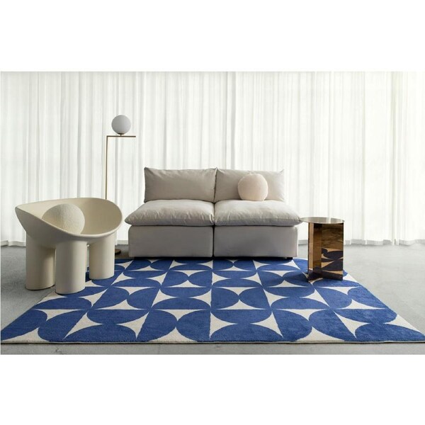 Loopsie Tosa Blue and Ivory Geometric Washable Rug 400cm x 300cm