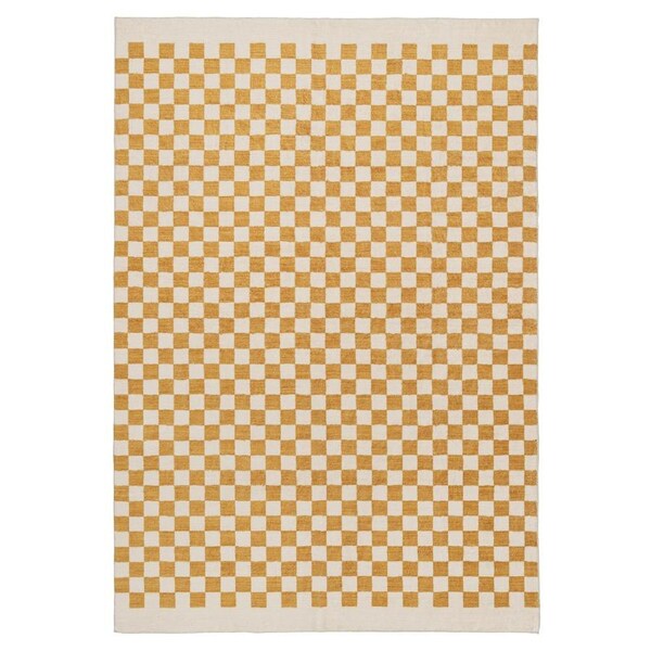 Loopsie Segundo Yellow and Cream Checkered Washable Rug 330cm x 240cm