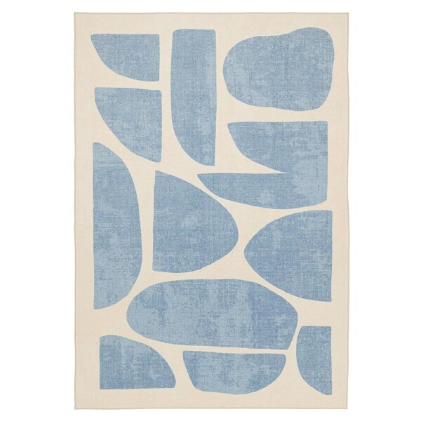 Loopsie Noho Blue Printed Washable Rug 290cm x 190cm